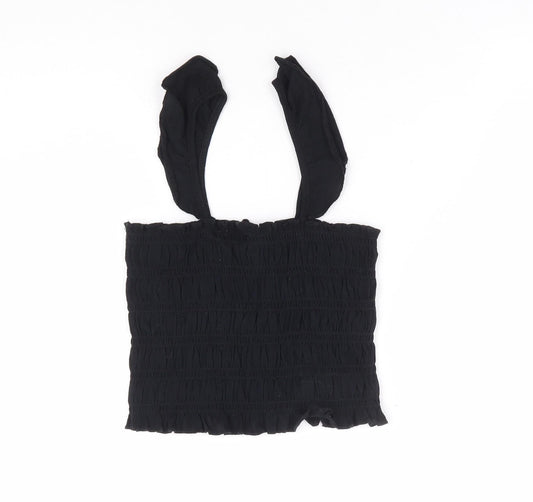 Primark Womens Black 100% Cotton Cropped Tank Size 4 Square Neck