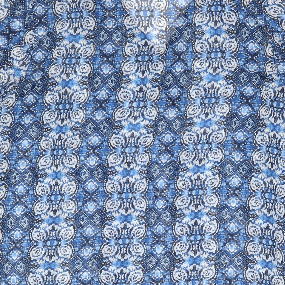 Papaya Womens Blue Geometric Polyester Basic Blouse Size 10 V-Neck