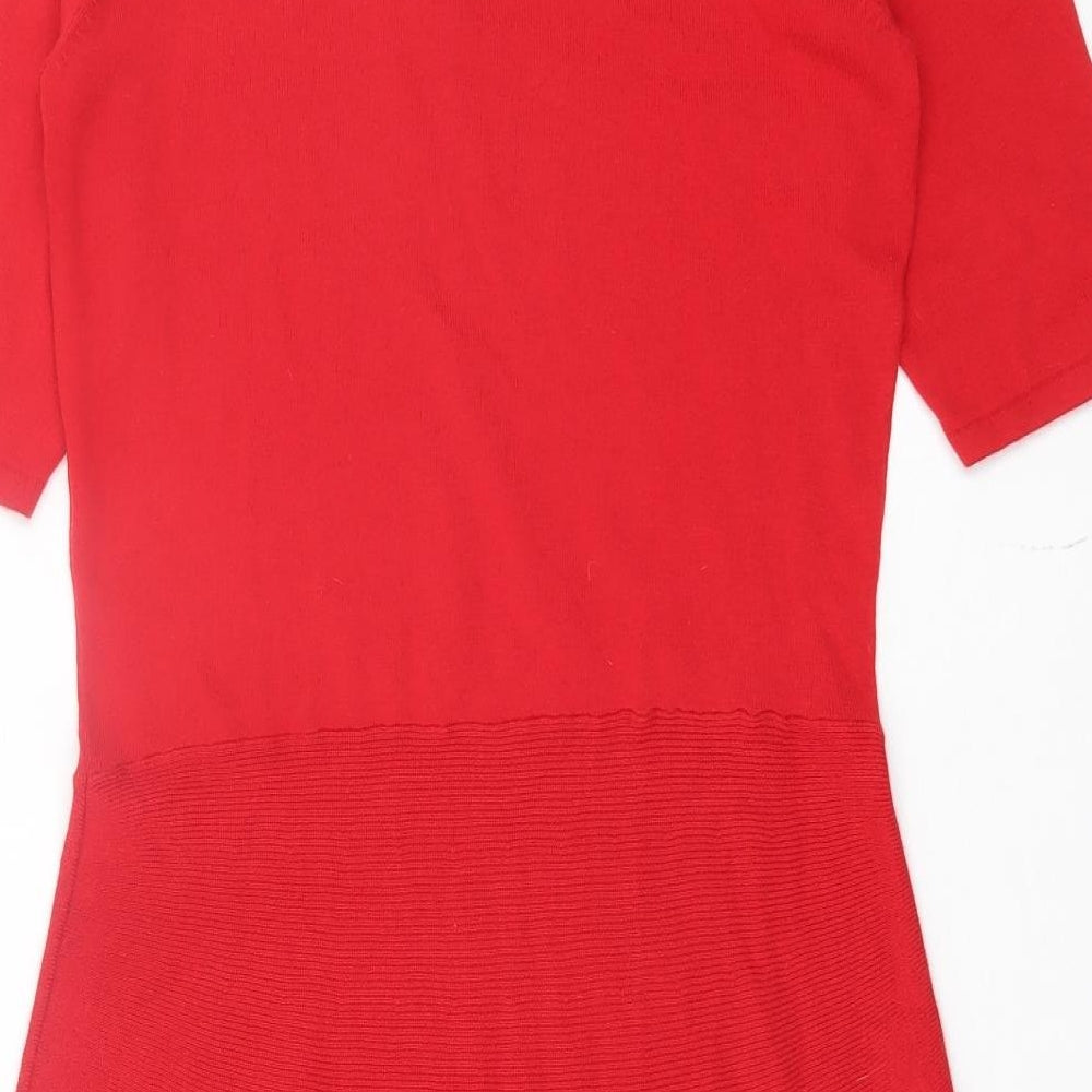 NEXT Womens Red Cotton A-Line Size 10 V-Neck Pullover