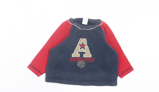 Adams Boys Blue Cotton Basic Casual Size 9-12 Months Crew Neck Pullover - Athletic