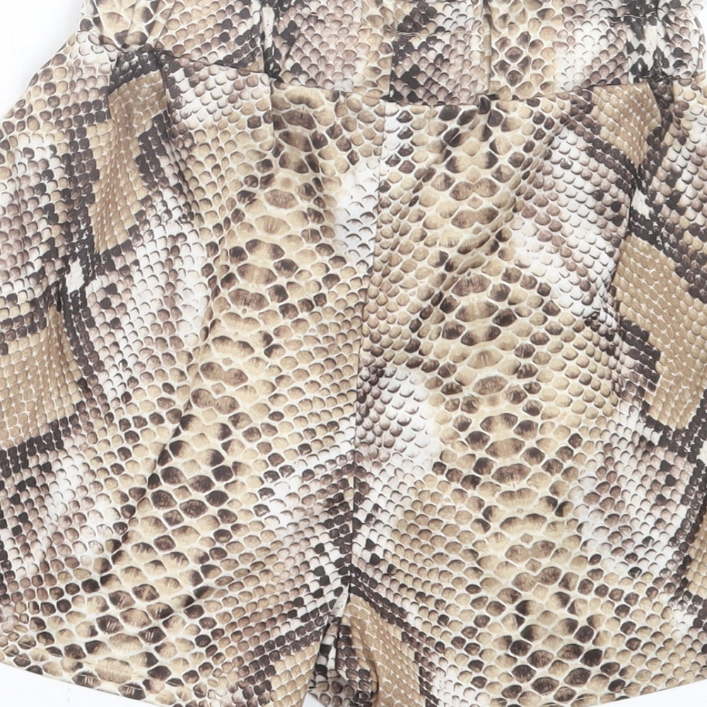PRETTYLITTLETHING Womens Brown Animal Print Polyester Paperbag Shorts Size 4 Regular Pull On - Snake Print