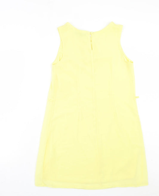 Atmosphere Womens Yellow Polyester A-Line Size 10 Crew Neck Button