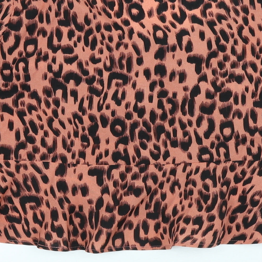 SheIn Womens Brown Animal Print Polyester Basic Blouse Size L V-Neck