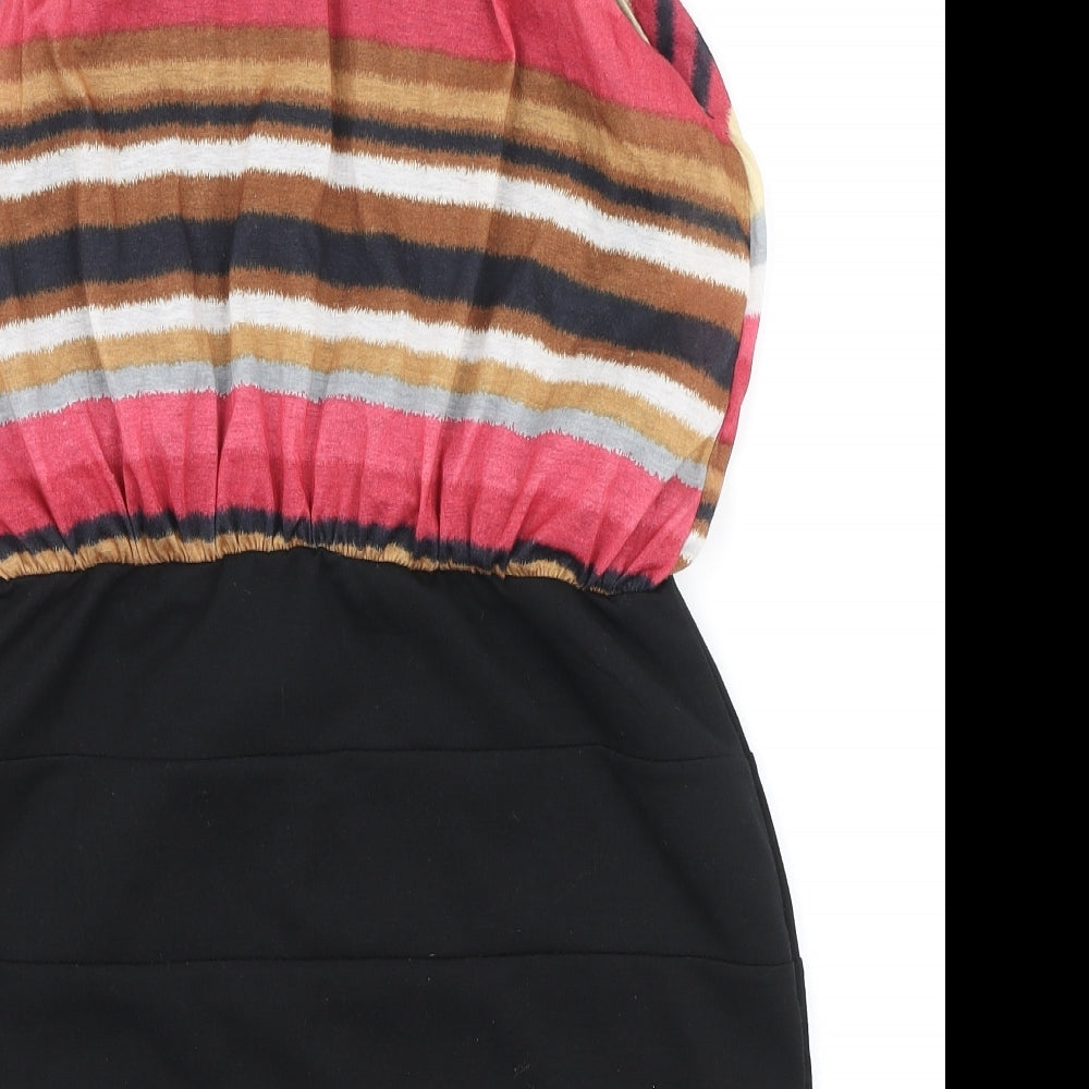 Dwtk Fashion Womens Black Striped Rayon Bodycon Size XL Round Neck - Zip Detail