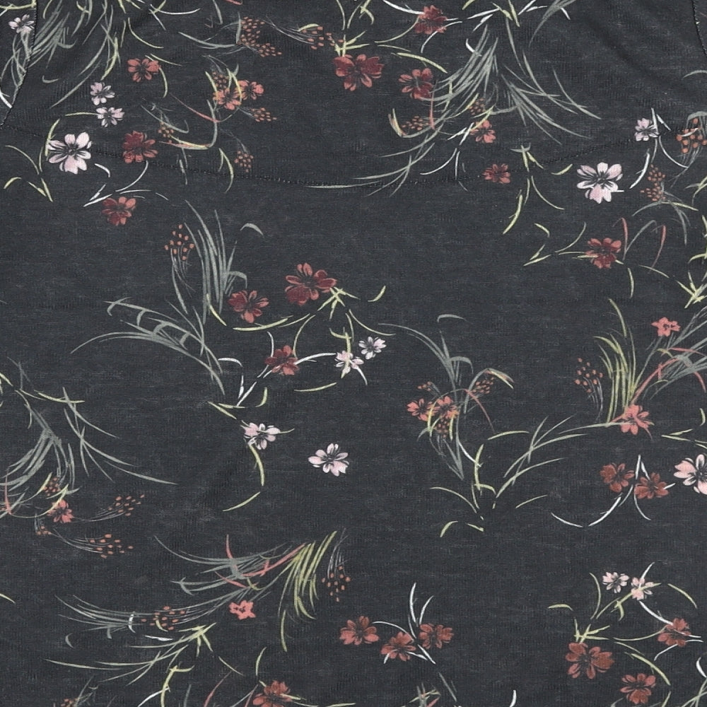 Marks and Spencer Womens Black Floral Polyester Basic Polo Size 12 Round Neck - Lace Collar detail
