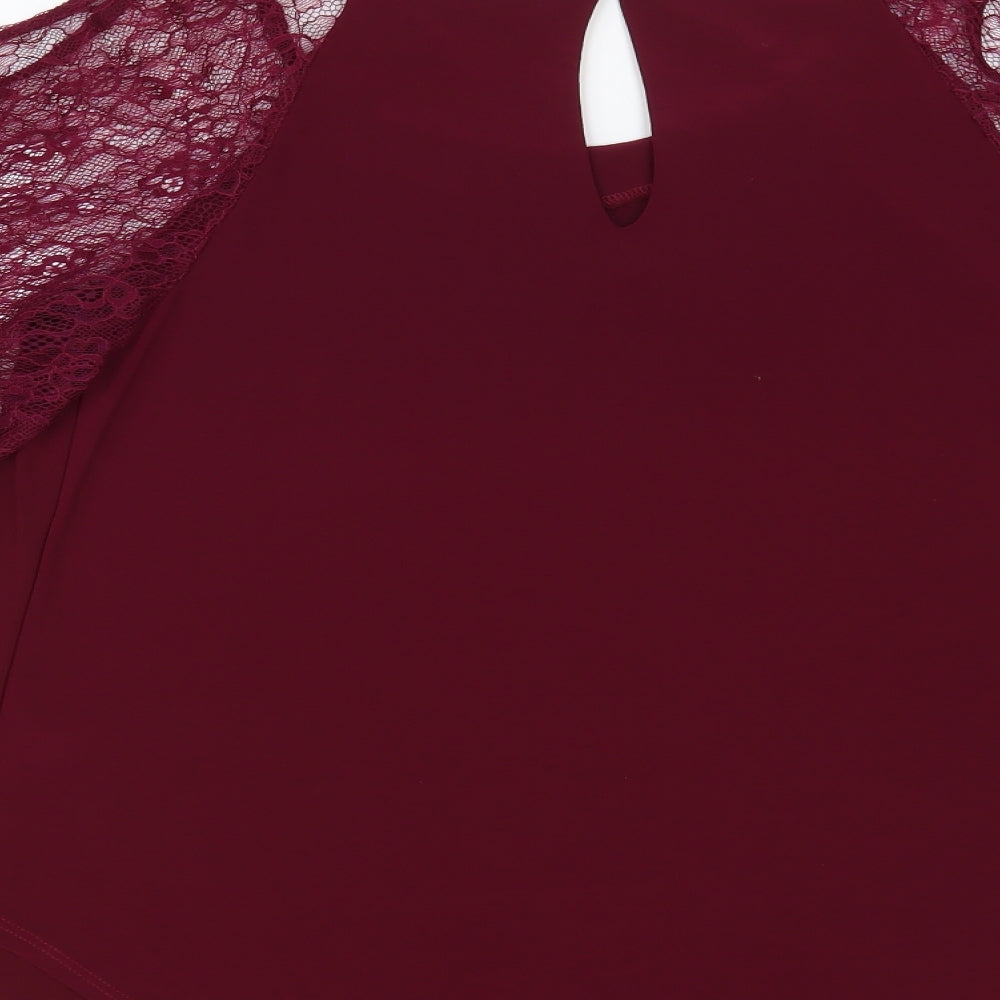 George Womens Purple Polyester Basic Blouse Size 10 Boat Neck - Lace Sleeves