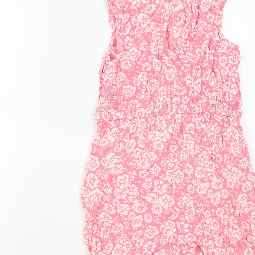 New Look Womens Pink Floral Viscose Playsuit One-Piece Size 8 Button