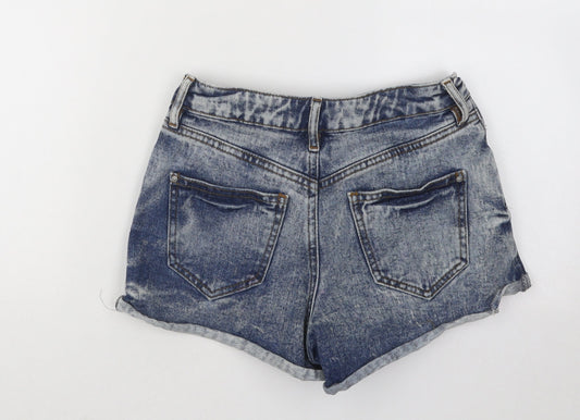 River Island Womens Blue Cotton Hot Pants Shorts Size 6 Regular Button
