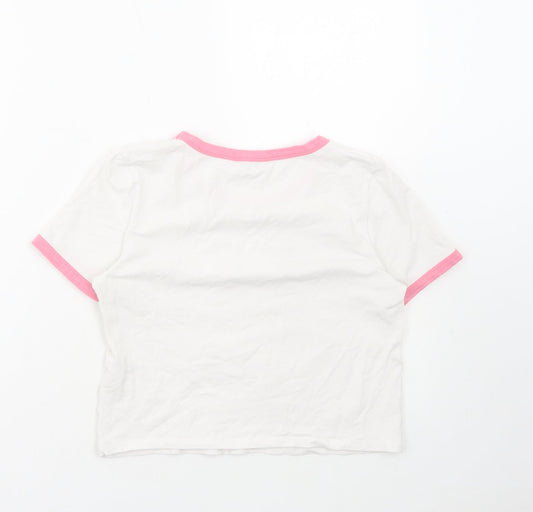 Primark Womens White Cotton Cropped T-Shirt Size M Round Neck - Self Love