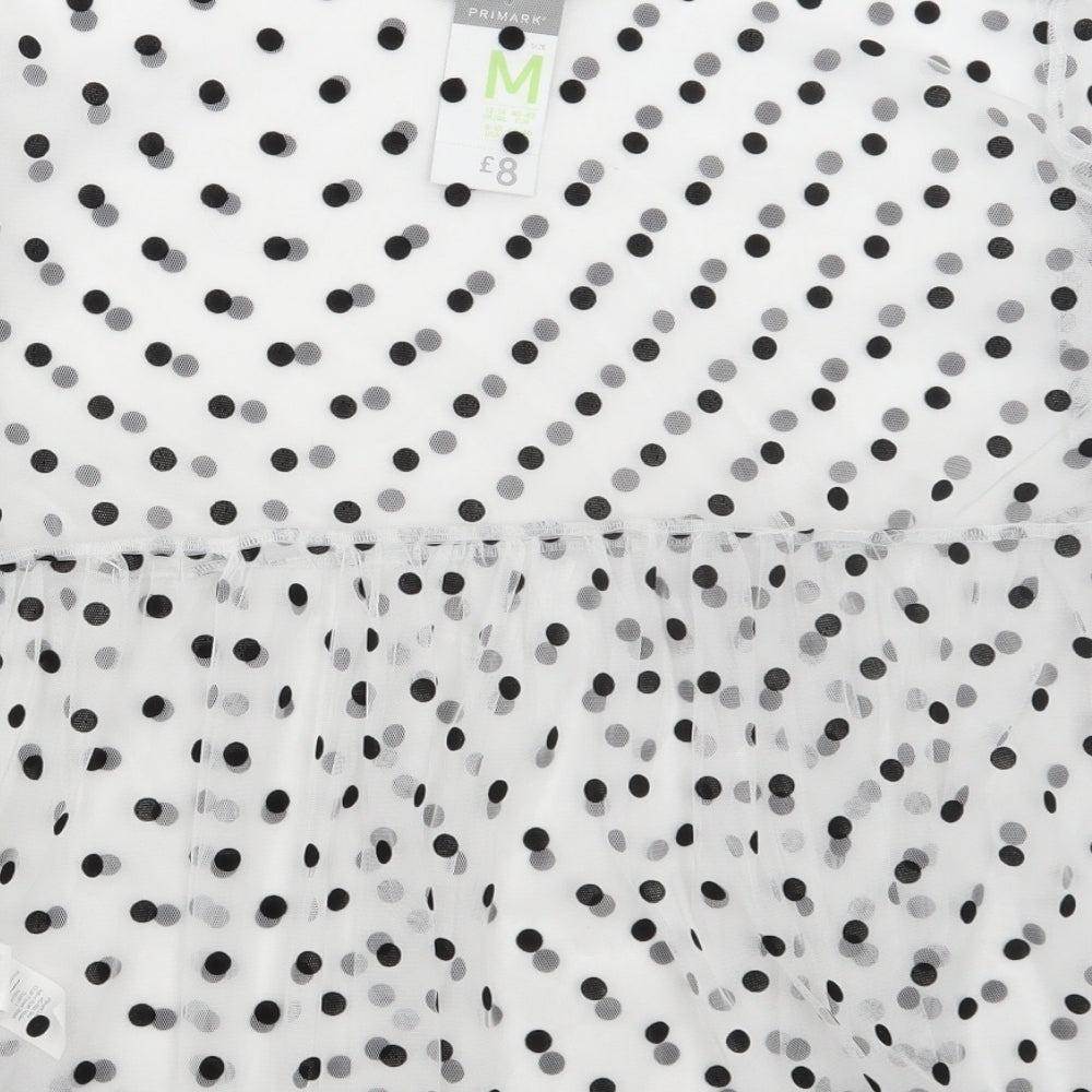 Primark Womens White Polka Dot Polyester Basic Blouse Size M Round Neck