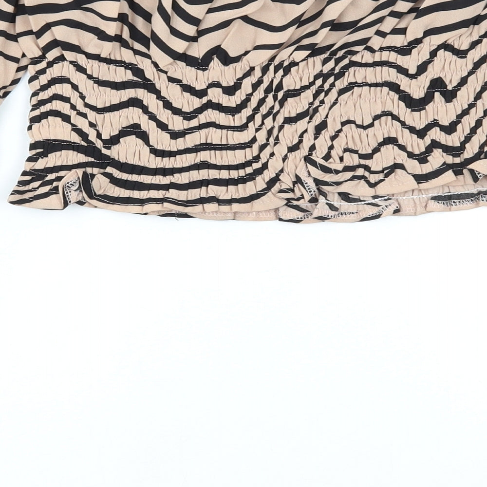 Womens UK Size 10 PRETTYLITTLETHING Brown Cropped Blouse