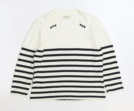 Precis Womens White Round Neck Striped Nylon Pullover Jumper Size M