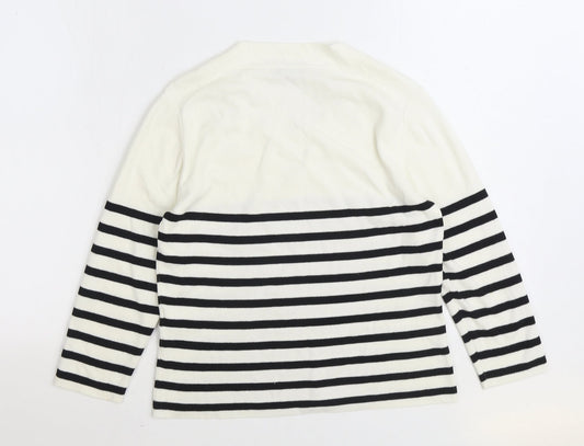 Precis Womens White Round Neck Striped Nylon Pullover Jumper Size M