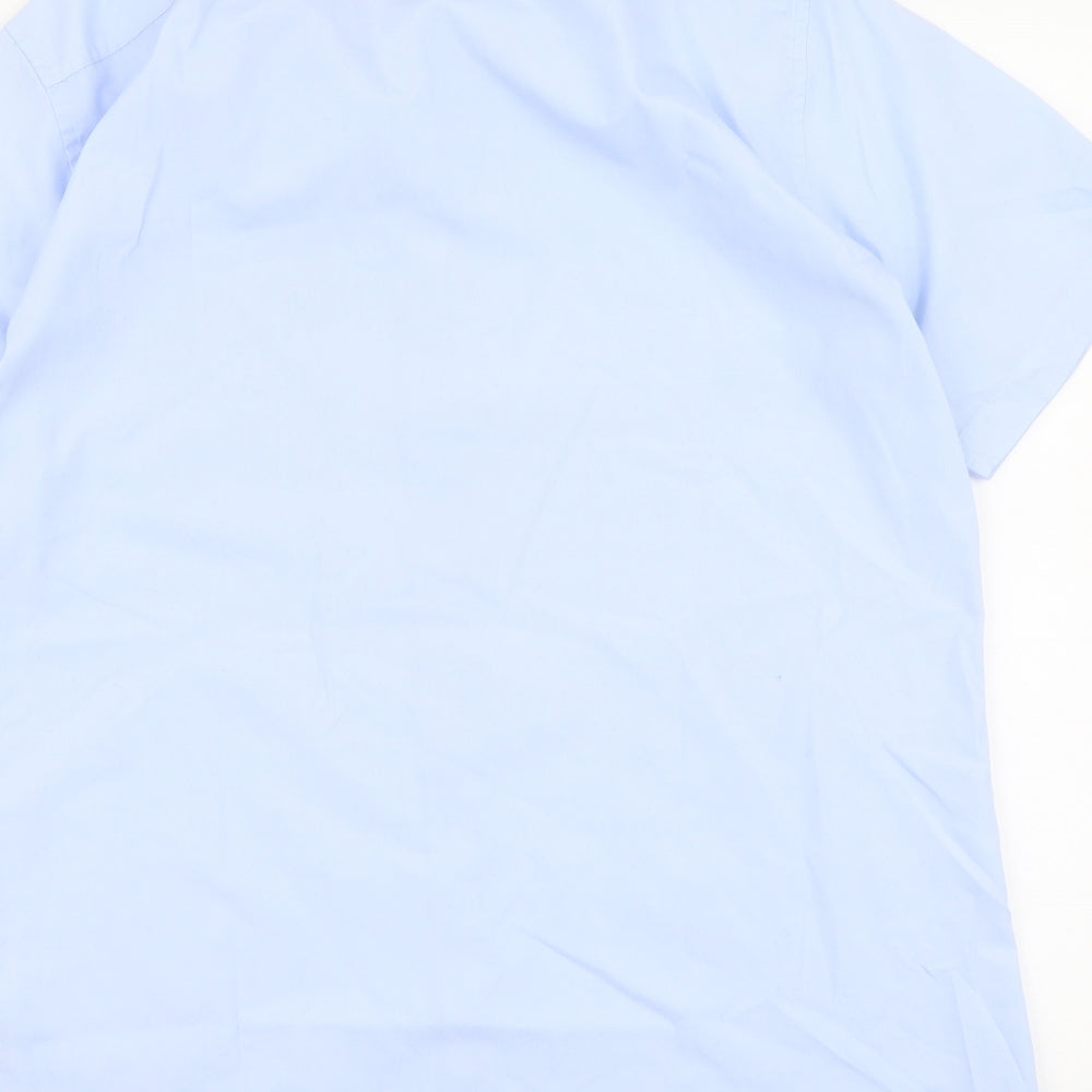 Mens UK Size 16 Marks and Spencer Blue Button-Up Short Sleeve Casual Shirt