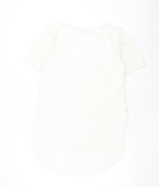 Parisian Collection Womens White Polyester Basic Blouse Size 8 Round Neck