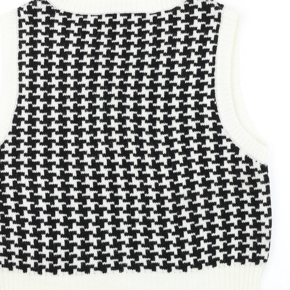 Subdued Womens Black V-Neck Geometric Acrylic Vest Jumper One Size