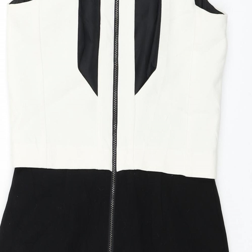 NEXT Womens Black Polyester Pencil Dress Size 8 Round Neck Zip