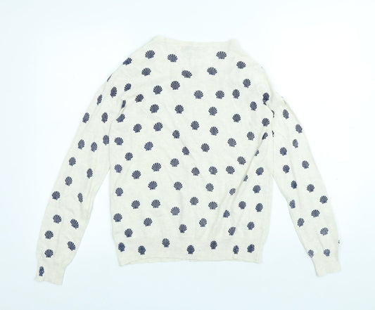 Atmosphere Womens White Round Neck Geometric Cotton Cardigan Jumper Size 10 - Shell pattern