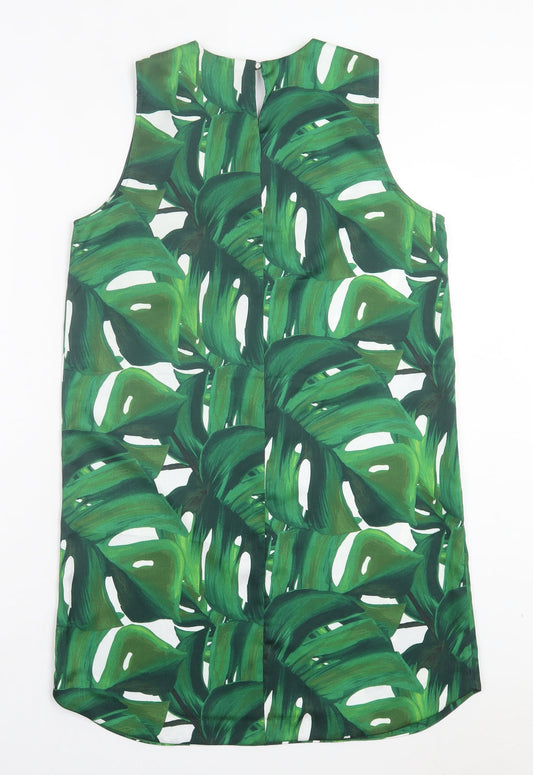 Dorothy Perkins Womens Green Geometric Polyester A-Line Size 12 V-Neck Button