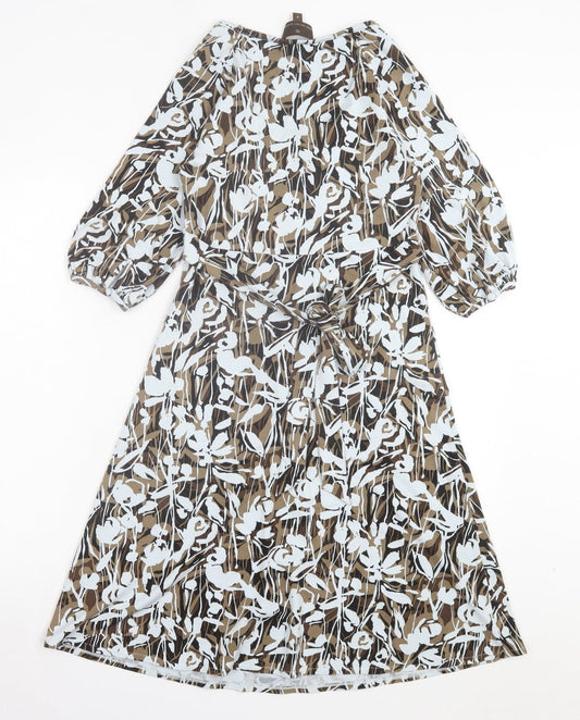 Fenn Wright Manson Womens Brown Geometric Viscose Fit & Flare Size 8 Scoop Neck Pullover