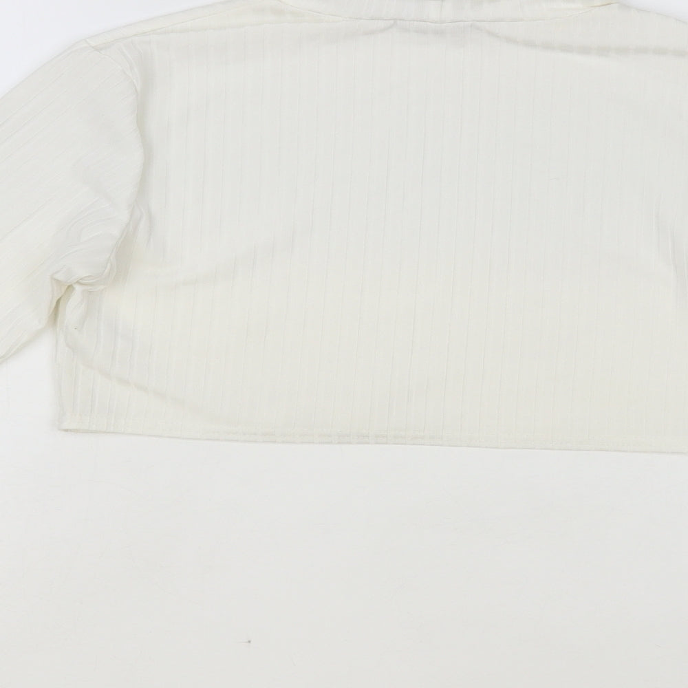 I SAW IT FIRST Womens White Polyester Cropped Blouse Size 12 Roll Neck - Ribbed