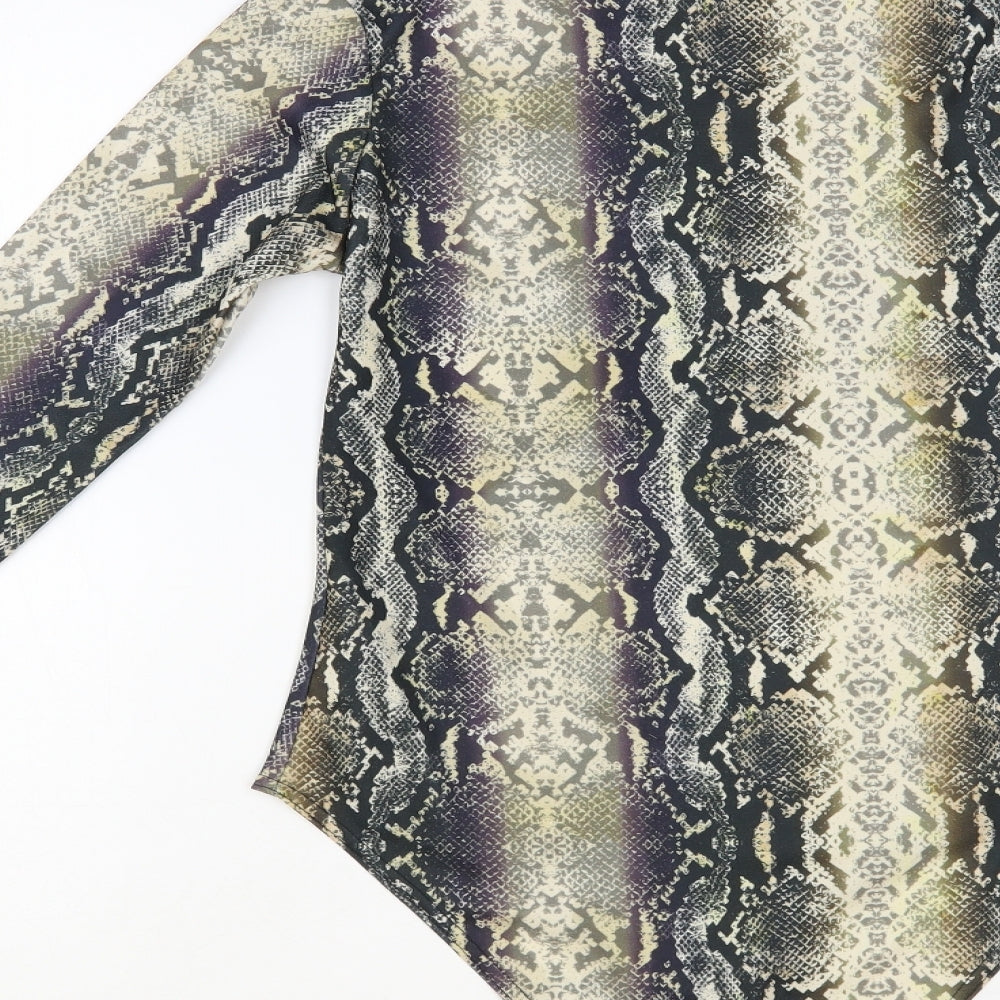 Quiz Womens Multicoloured Animal Print Polyester Bodysuit One-Piece Size 10 Snap - Snakeskin