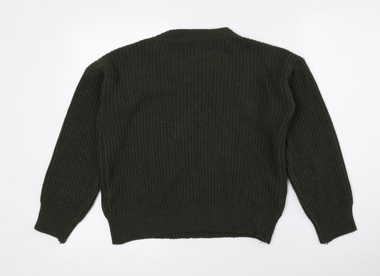 Boohoo Womens Green Crew Neck Acrylic Pullover Jumper Size 6