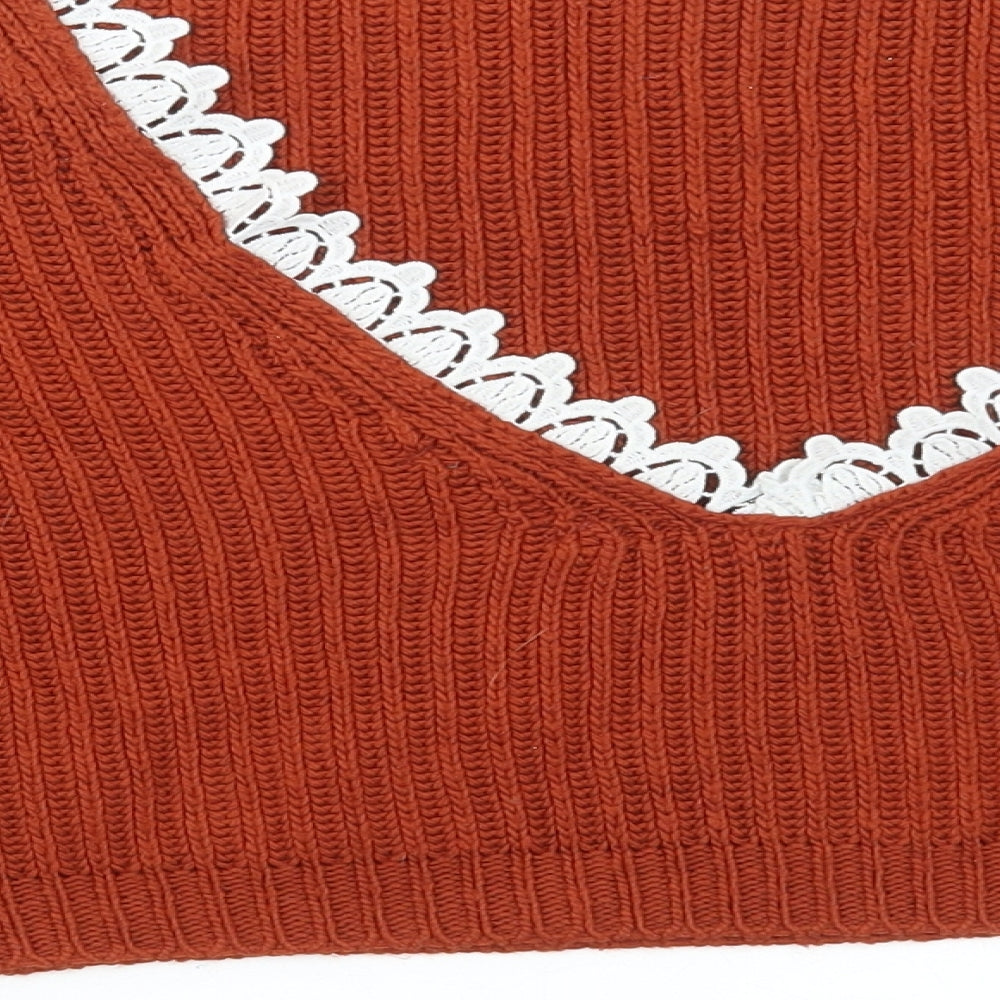 Boohoo Womens Orange Round Neck Acrylic Pullover Jumper Size S - Low back Lace Trim