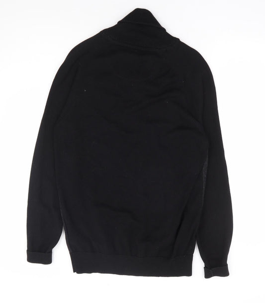 NEXT Mens Black Round Neck Cotton Henley Jumper Size M