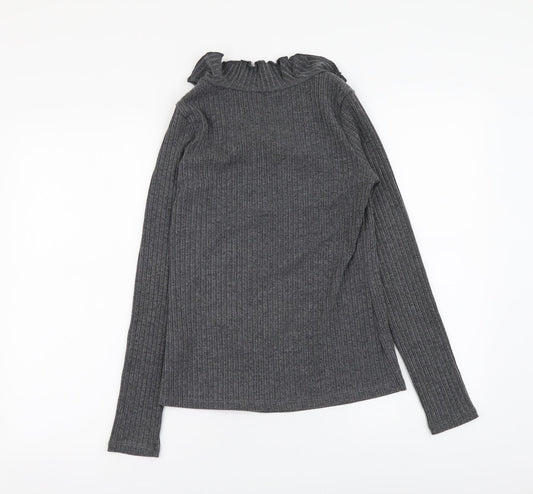 SheIn Womens Grey Polyester Basic Blouse Size S Round Neck