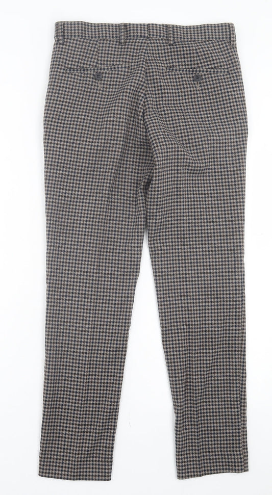 F&F Mens Brown Plaid Polyester Trousers Size 30 in L28 in Regular Hook & Eye