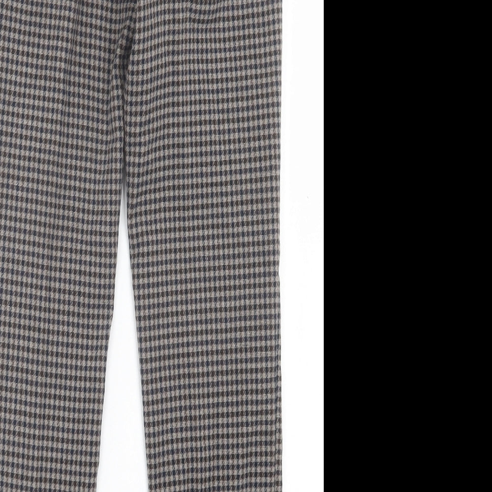 F&F Mens Brown Plaid Polyester Trousers Size 30 in L28 in Regular Hook & Eye