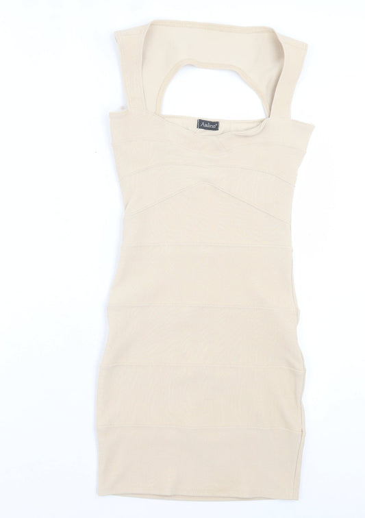 Aislinn Womens Beige Polyester Bodycon Size 10 Halter Pullover