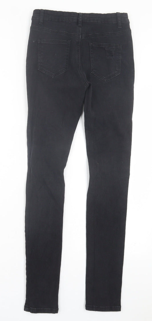 PARISIAN SIGNATURE Womens Black Camel Skinny Jeans Size 6 L29 in Regular Button - Ripped Detail