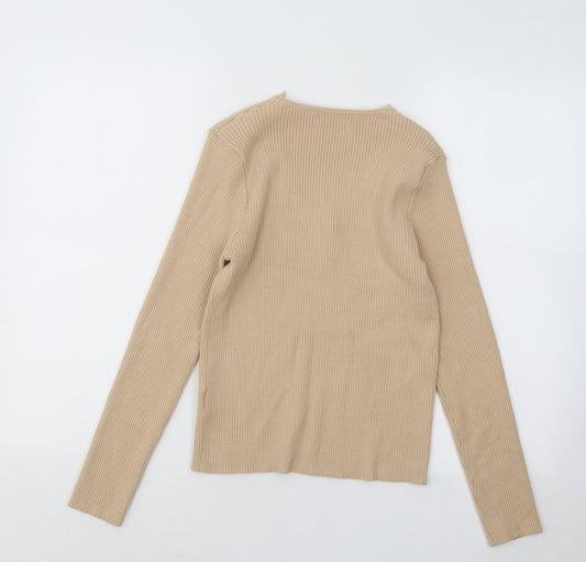 SheIn Womens Beige V-Neck Viscose Pullover Jumper Size L - Lace trim