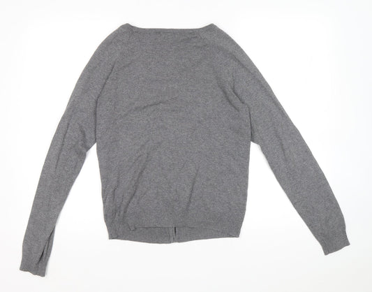 H&M Womens Grey V-Neck Cotton Cardigan Jumper Size 38