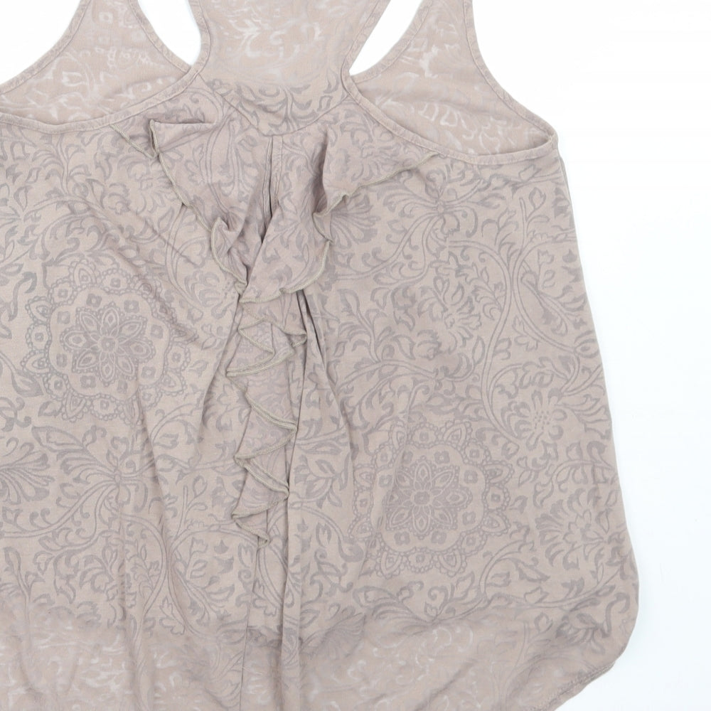 Primark Womens Beige Geometric Cotton Basic Tank Size 8 Scoop Neck