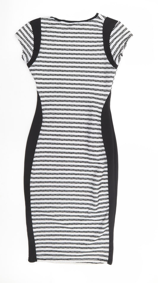 Cameo Rose Womens Black Striped Polyester Bodycon Size 10 Round Neck Pullover