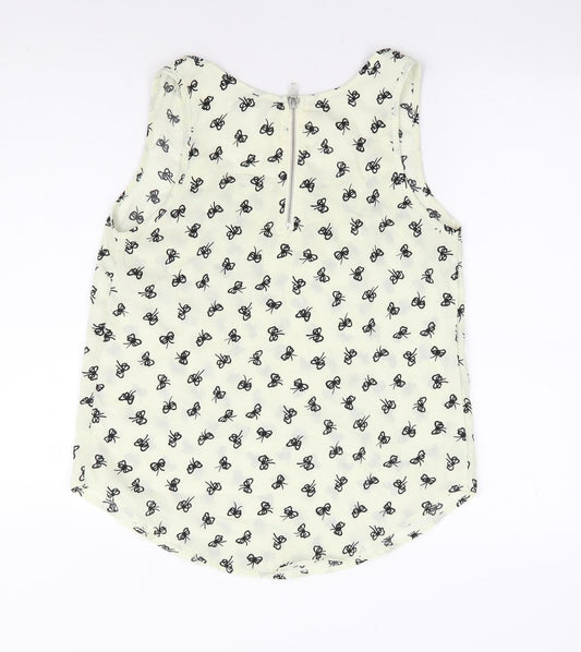 Glamorous Womens Ivory Geometric Polyester Basic Tank Size 8 Scoop Neck - Bow Print