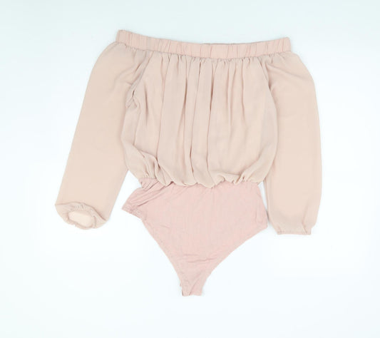 New Look Womens Pink Polyester Bodysuit One-Piece Size 10 Snap