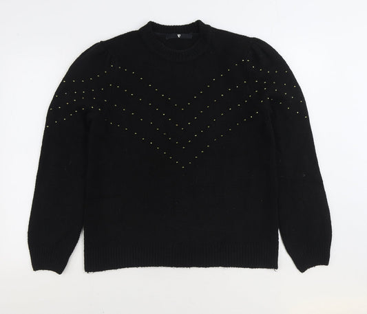 V by Very Womens Black Round Neck Acrylic Pullover Jumper Size 12