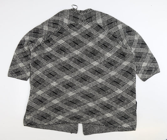 George Womens Grey V-Neck Plaid Acrylic Cardigan Jumper Size L