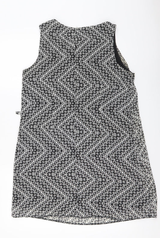 Atmosphere Womens Black Geometric Polyester A-Line Size 14 Round Neck Pullover