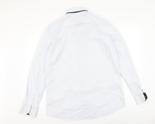 Taylor & Wright Mens White Polka Dot Polyester Button-Up Size 16 Collared Button