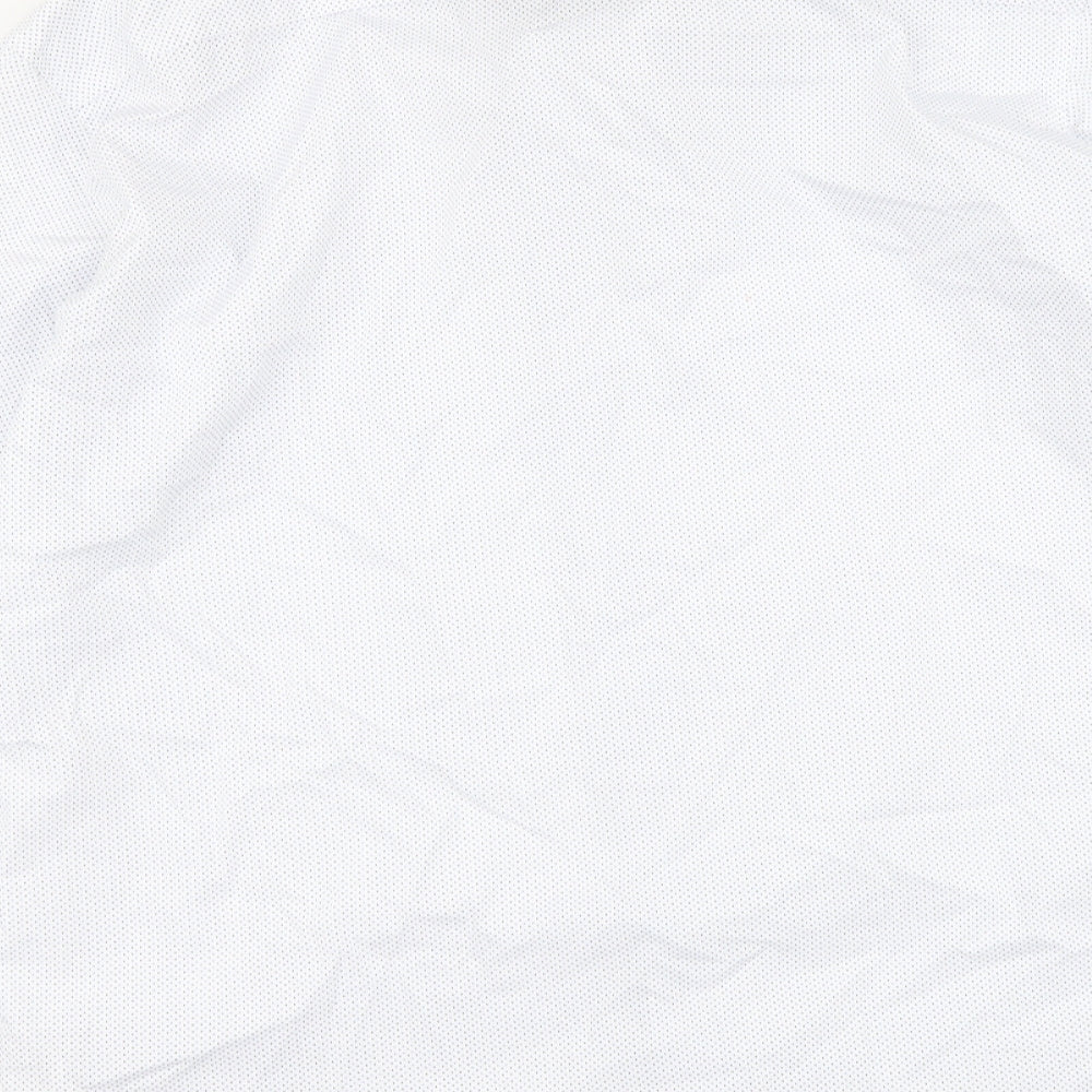 Taylor & Wright Mens White Polka Dot Polyester Button-Up Size 16 Collared Button