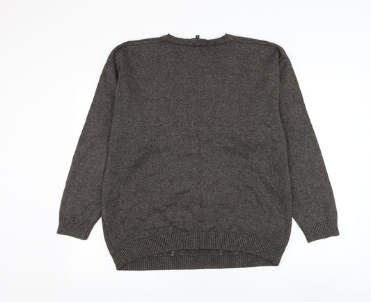 Greenwoods Mens Brown V-Neck Cotton Pullover Jumper Size M