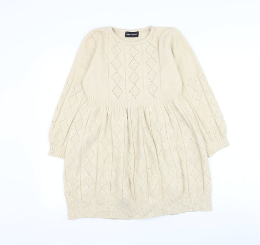 Fancyqube Girls Beige Argyle/Diamond Cotton Jumper Dress Size L Round Neck Pullover