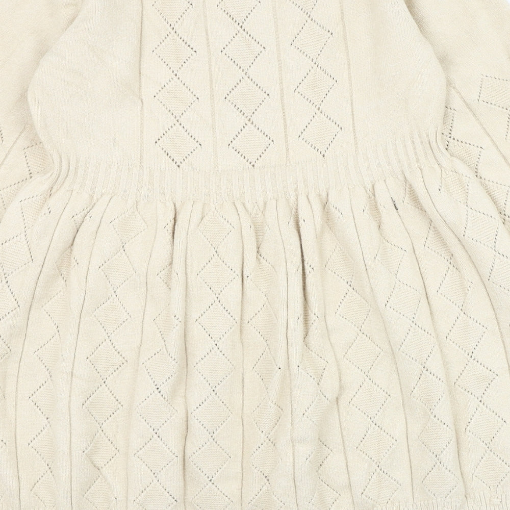 Fancyqube Girls Beige Argyle/Diamond Cotton Jumper Dress Size L Round Neck Pullover