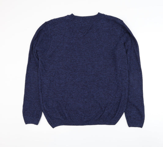 Topman Mens Blue Round Neck Acrylic Pullover Jumper Size L