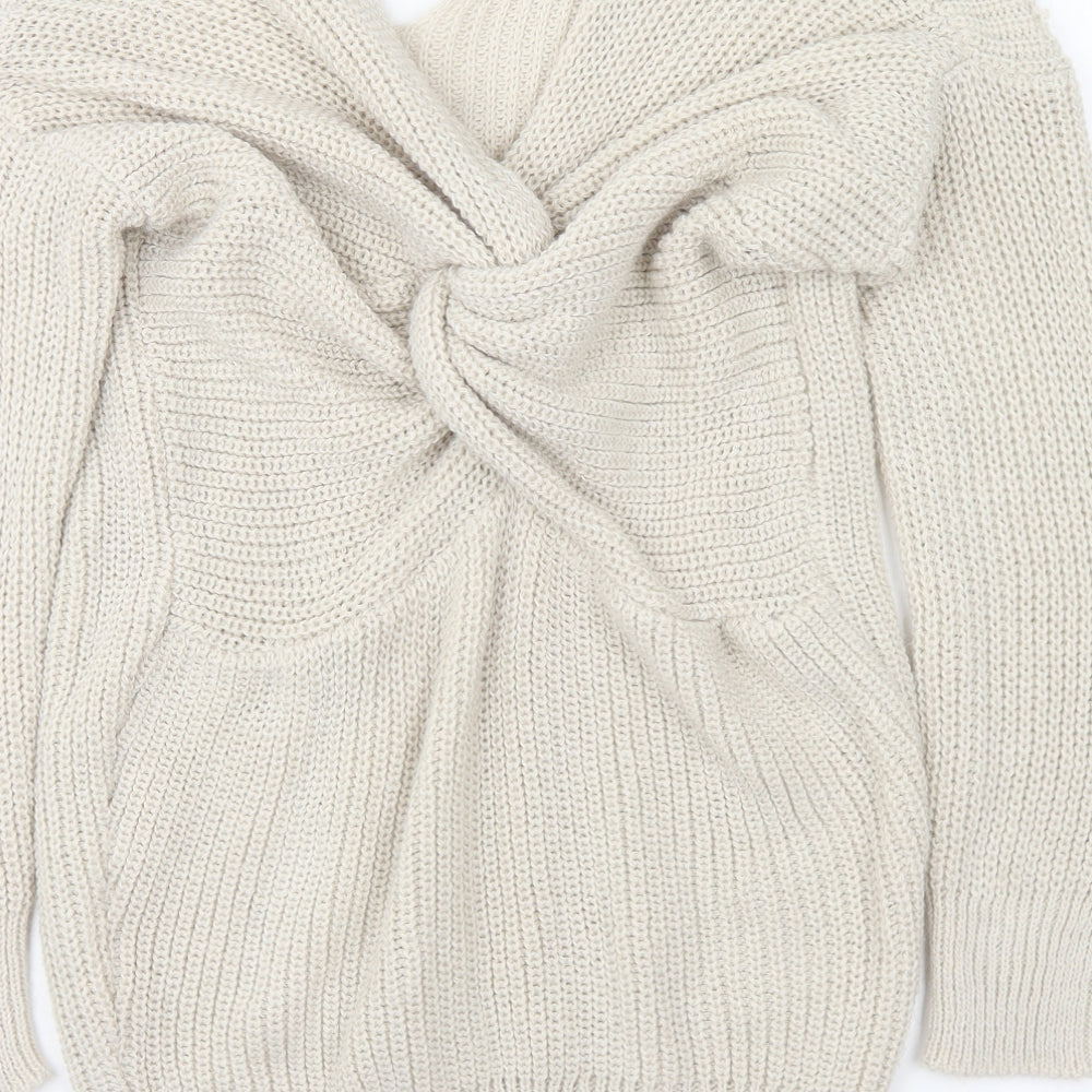 Boohoo Womens Beige V-Neck Acrylic Pullover Jumper Size S